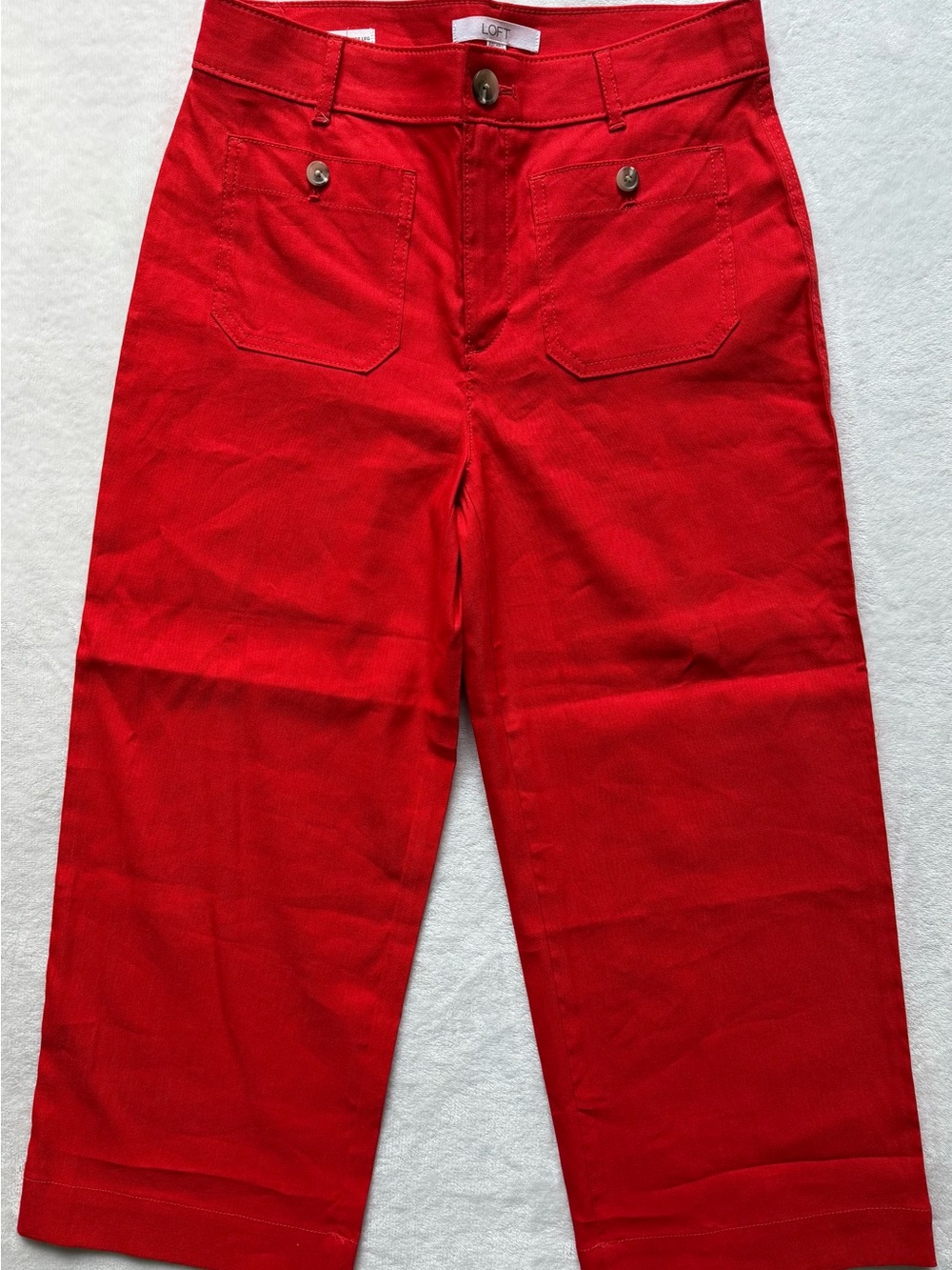 LOFT Tomato Red High-Rise Wide-Leg Cropped Linen Pants NWOT